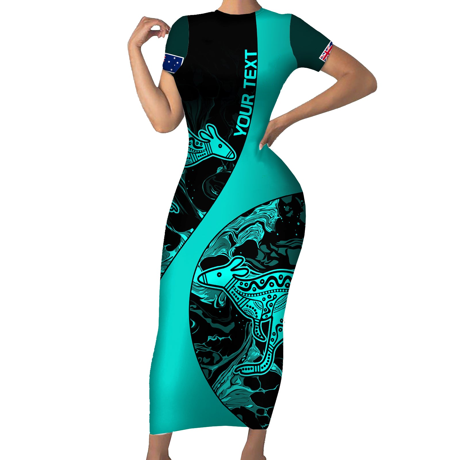 custom-matildas-australia-soccer-short-sleeve-bodycon-dress-liquid-marble-texture-vibe