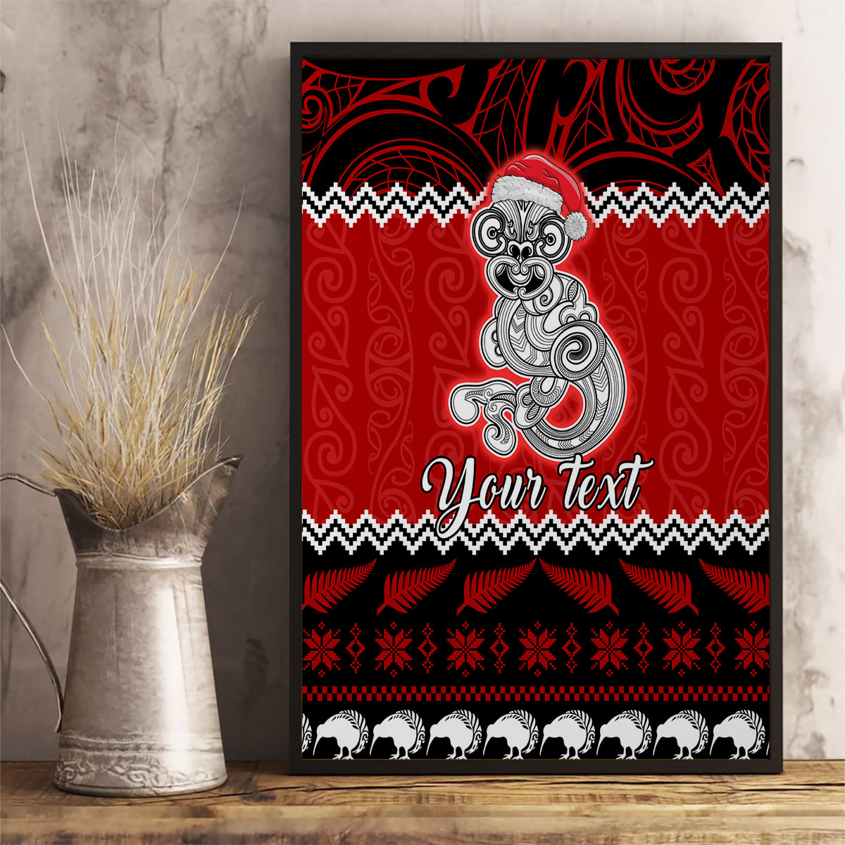 personalised-new-zealand-christmas-canvas-wall-art-maori-tiki-meri-kirihimete