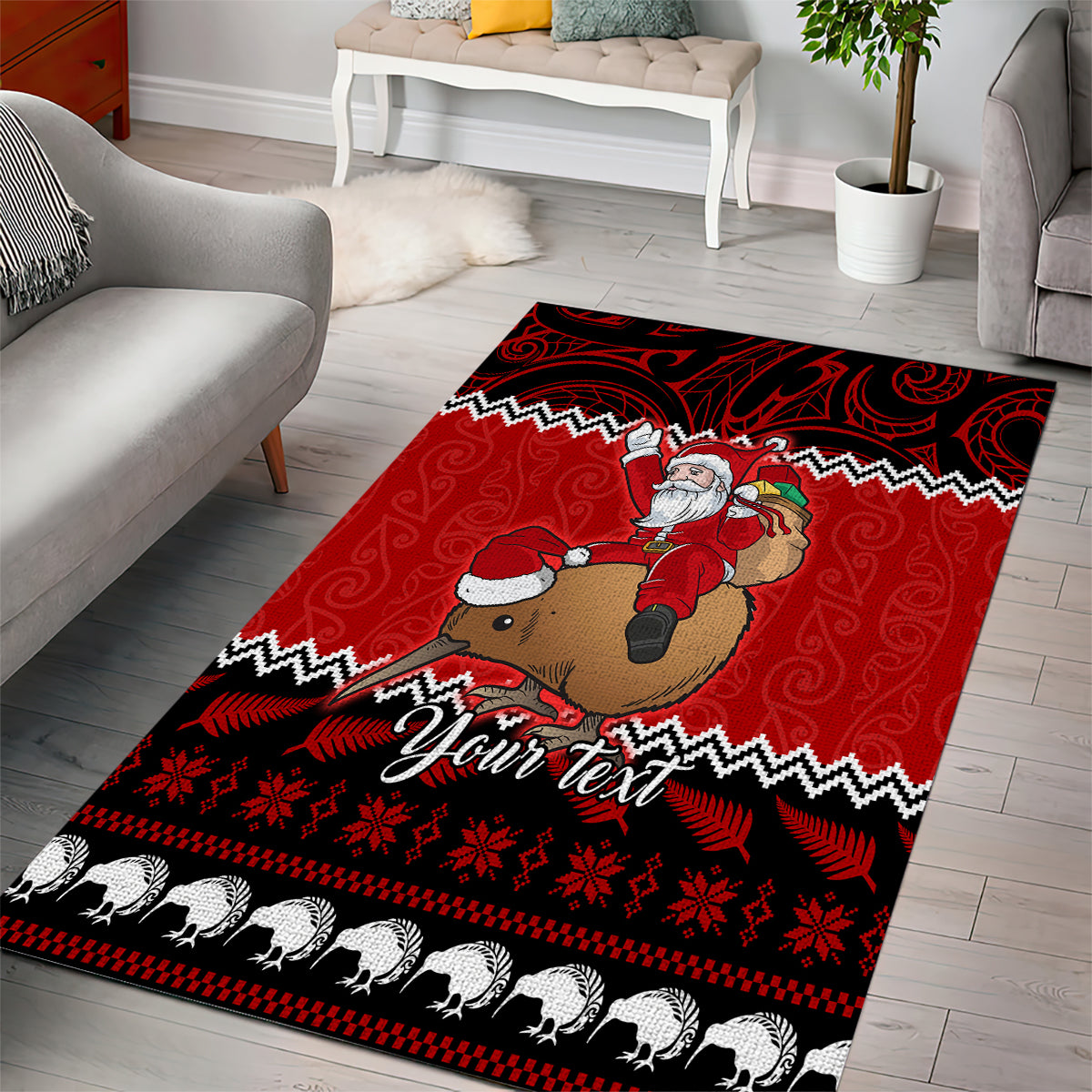 personalised-new-zealand-christmas-area-rug-kiwi-santa-claus-maori-meri-kirihimete