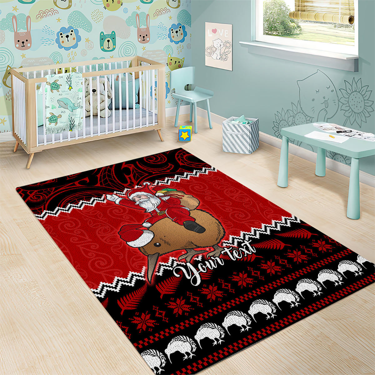 personalised-new-zealand-christmas-area-rug-kiwi-santa-claus-maori-meri-kirihimete