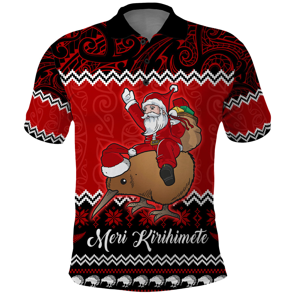 personalised-new-zealand-christmas-polo-shirt-kiwi-santa-claus-maori-meri-kirihimete