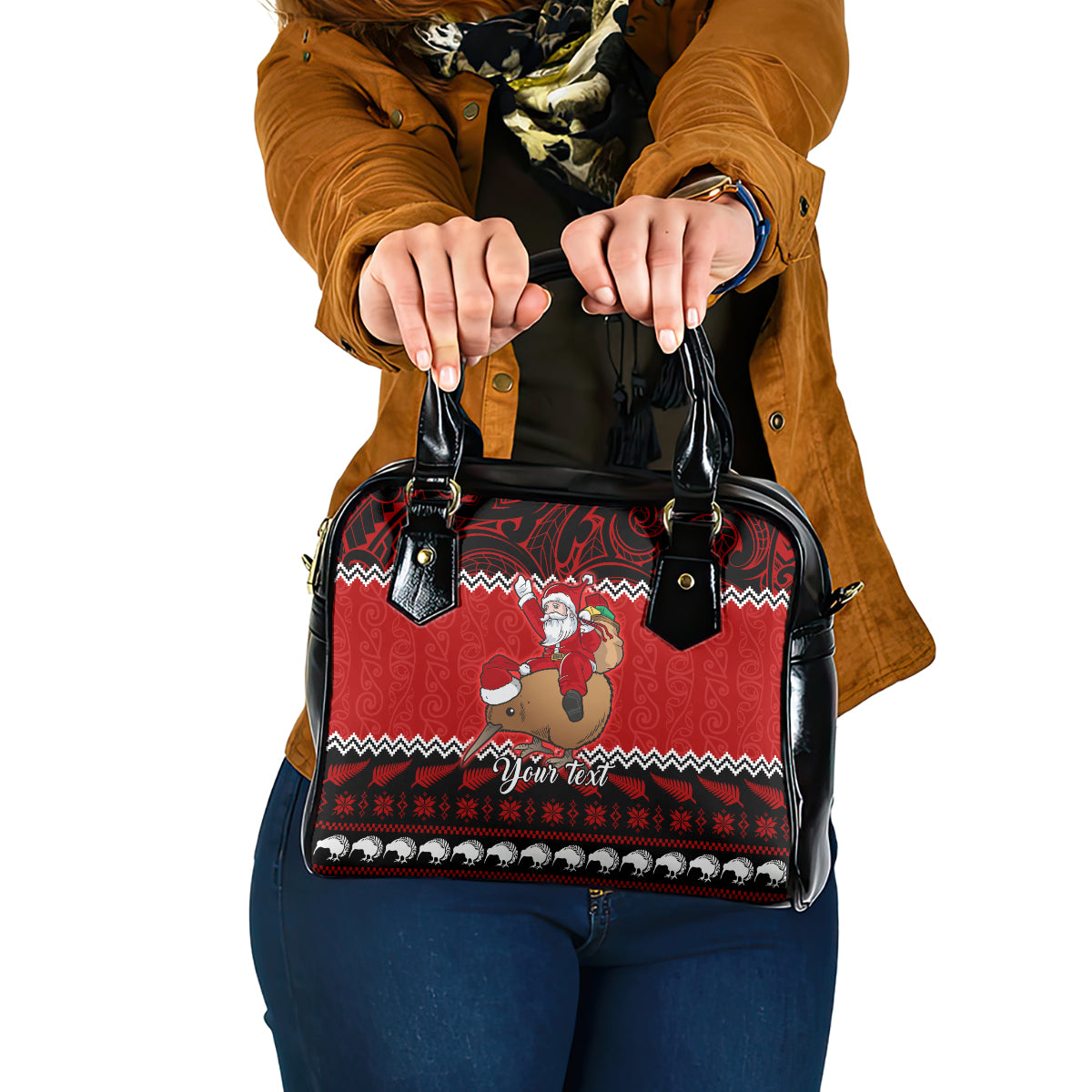 personalised-new-zealand-christmas-shoulder-handbag-kiwi-santa-claus-maori-meri-kirihimete