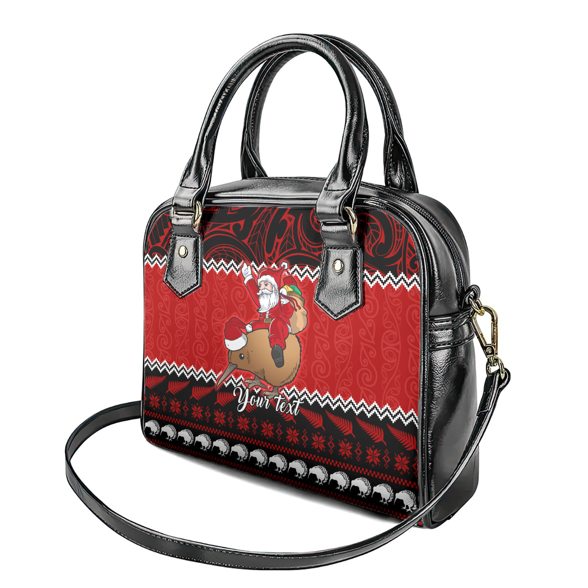 personalised-new-zealand-christmas-shoulder-handbag-kiwi-santa-claus-maori-meri-kirihimete