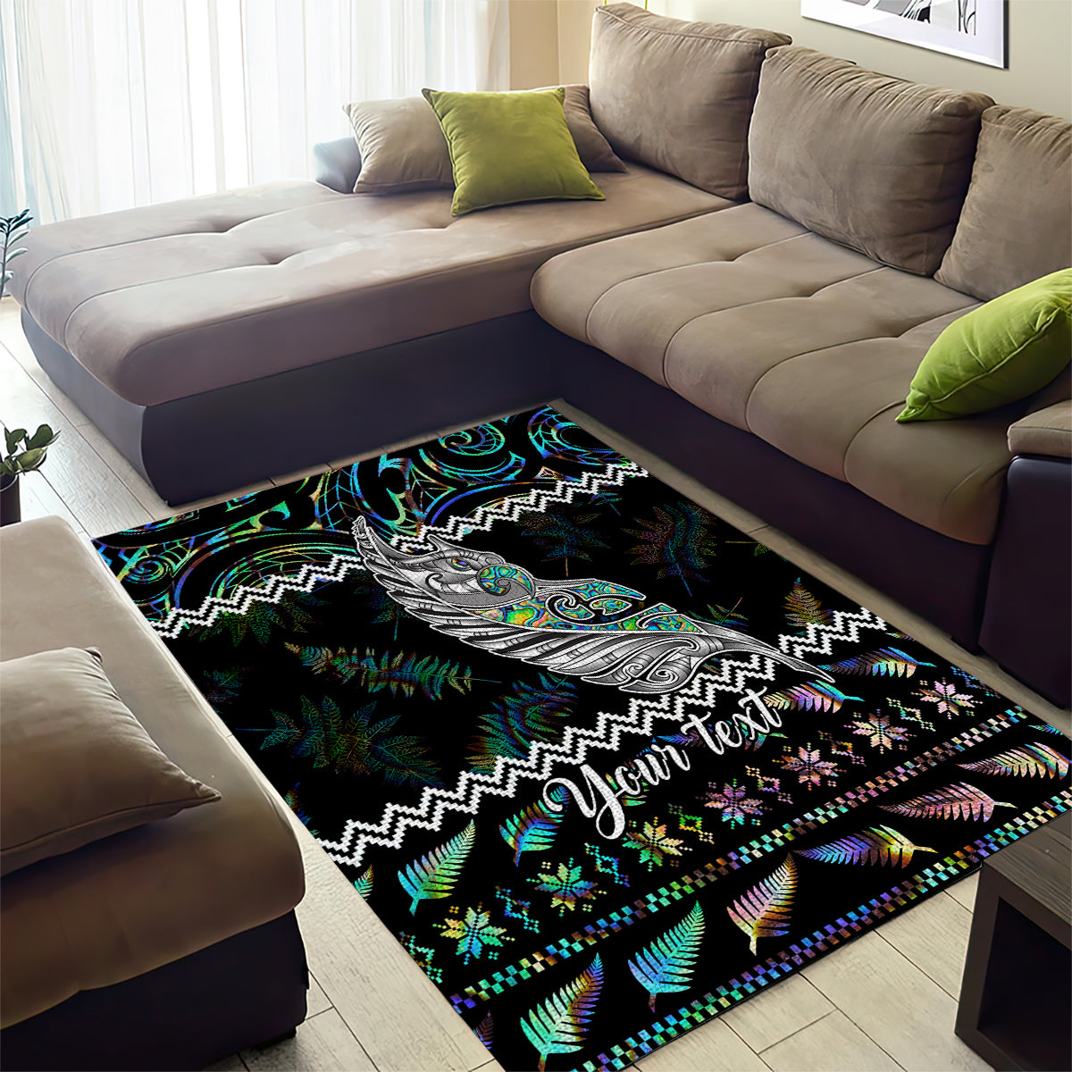 personalised-new-zealand-christmas-area-rug-maori-fern-manaia-meri-kirihimete-with-papaua-shell