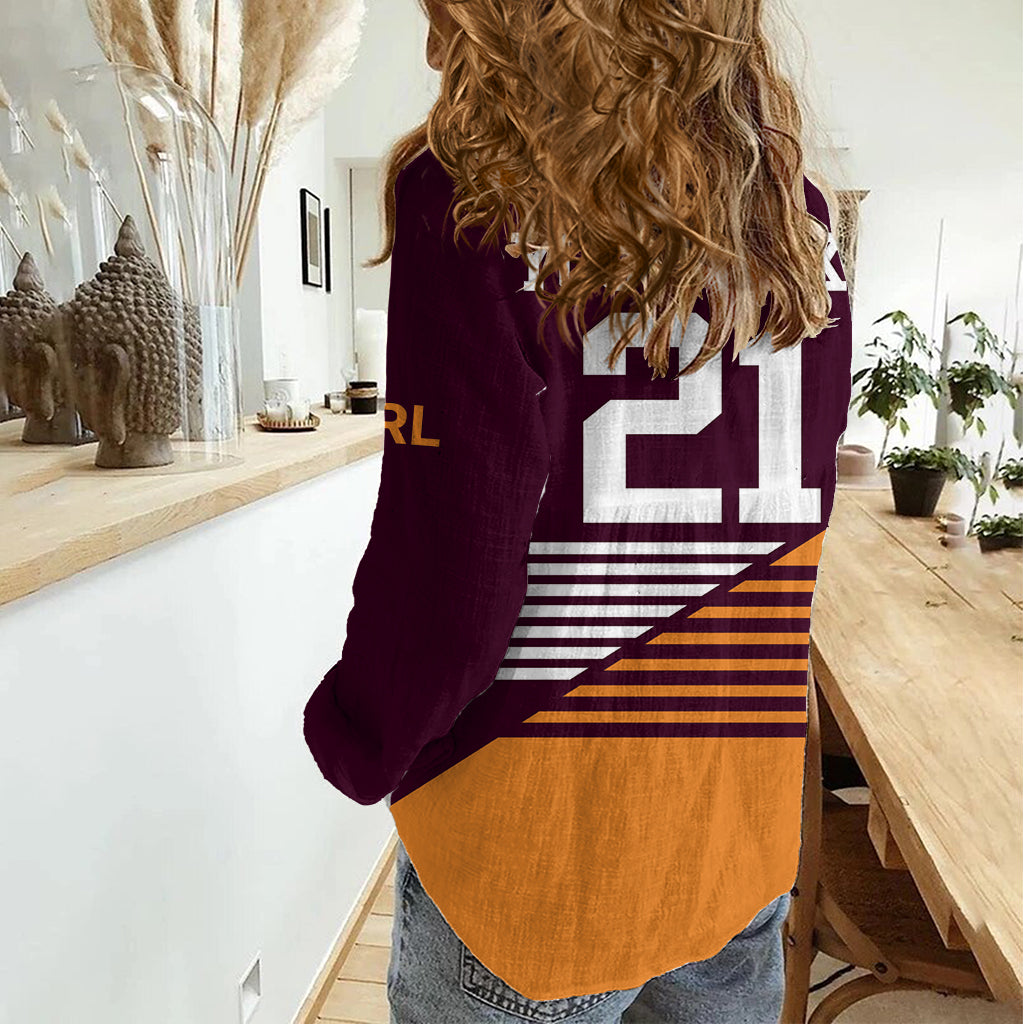 (Custom Personalised) 2023 Brisbane Broncos NRL Women Casual Shirt LT9