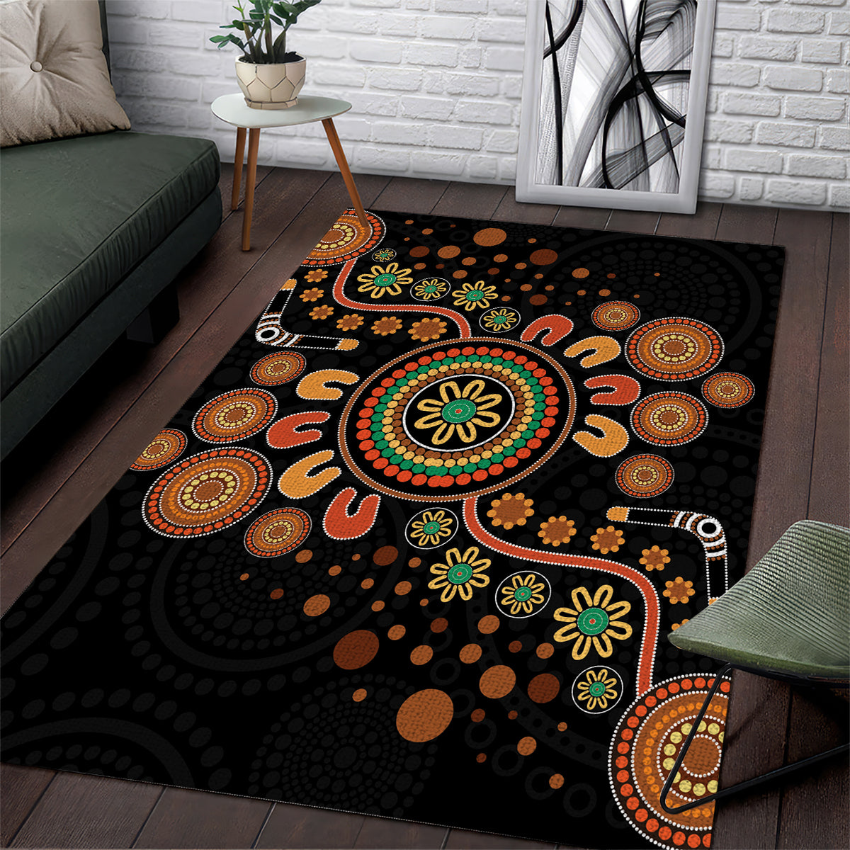 Aboriginal Dots Art Painting With Boomerang Area Rug