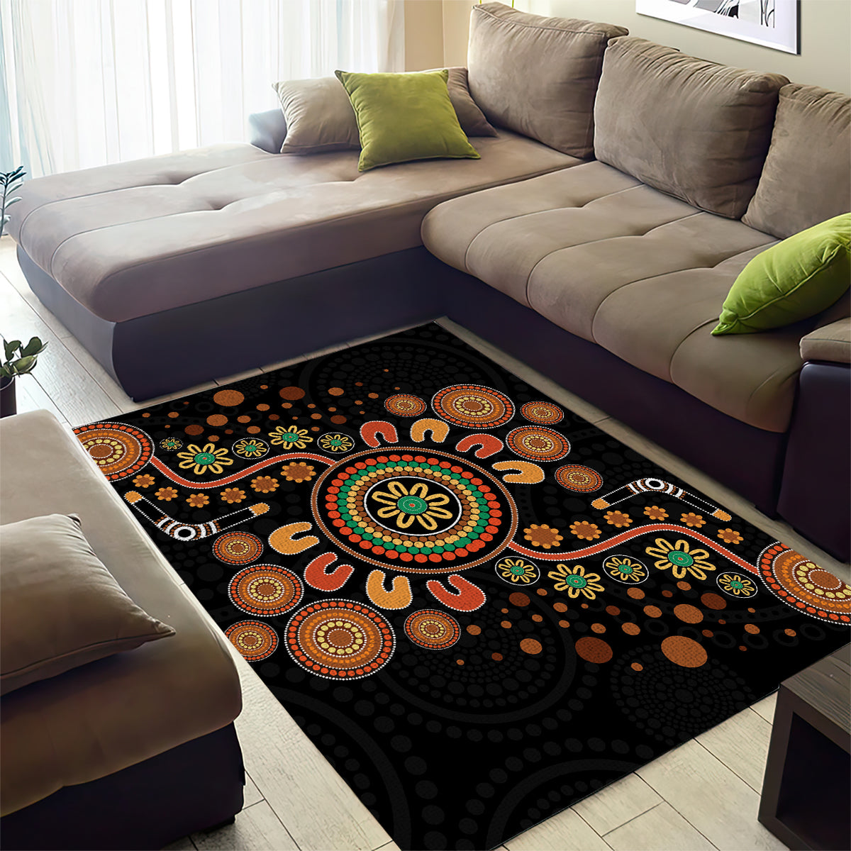 Aboriginal Dots Art Painting With Boomerang Area Rug