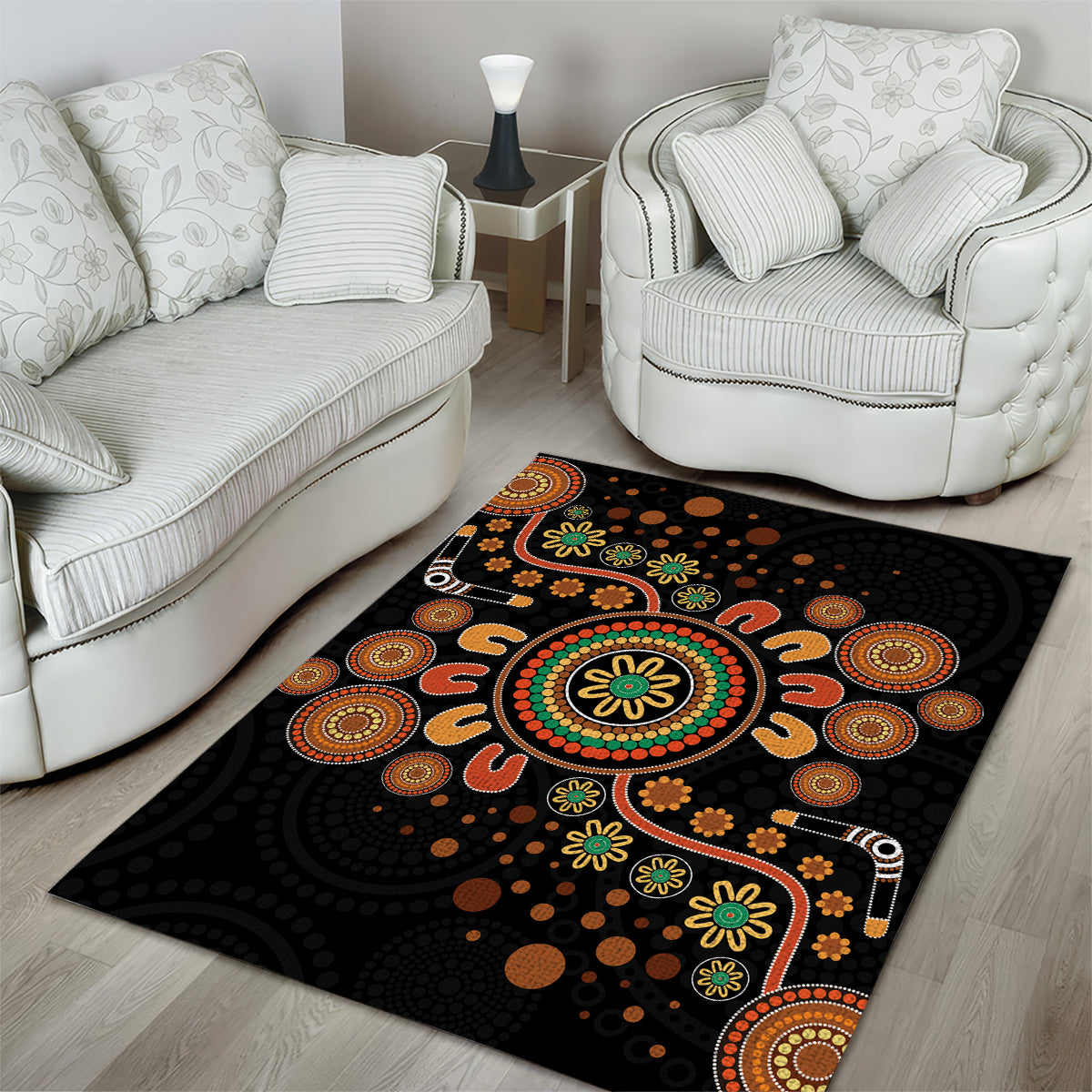 Aboriginal Dots Art Painting With Boomerang Area Rug