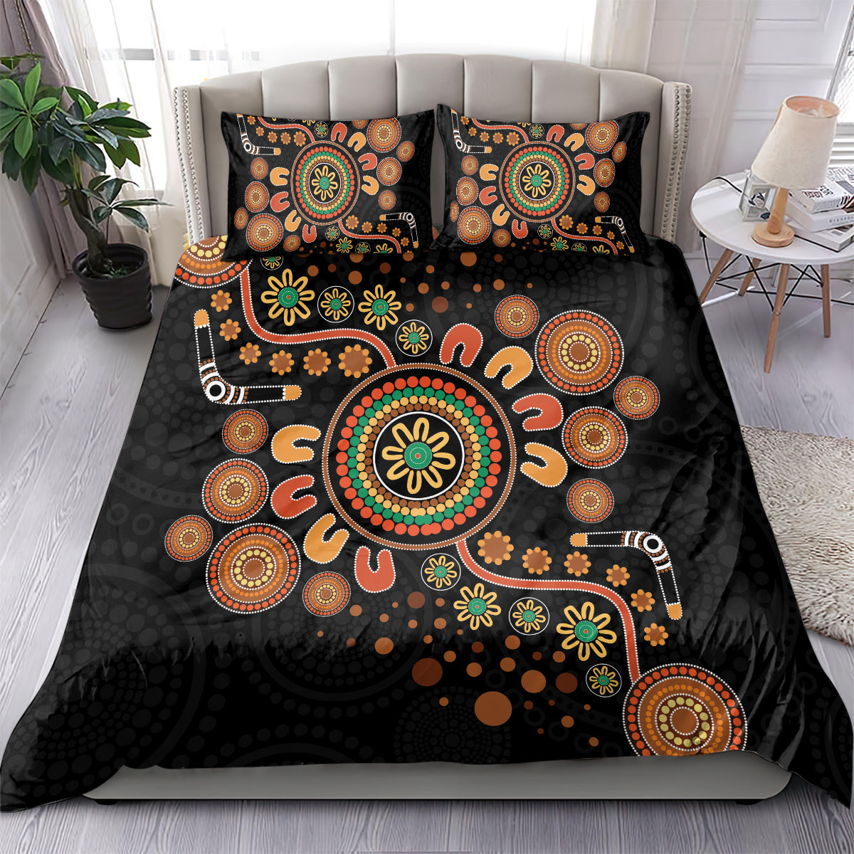 Aboriginal Dots Art Painting With Boomerang Bedding Set