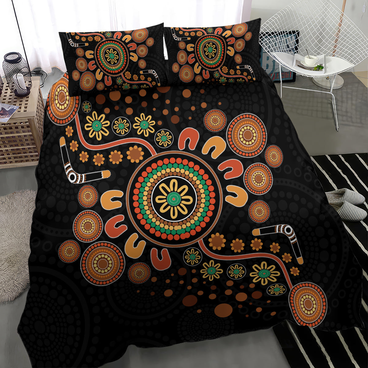 Aboriginal Dots Art Painting With Boomerang Bedding Set