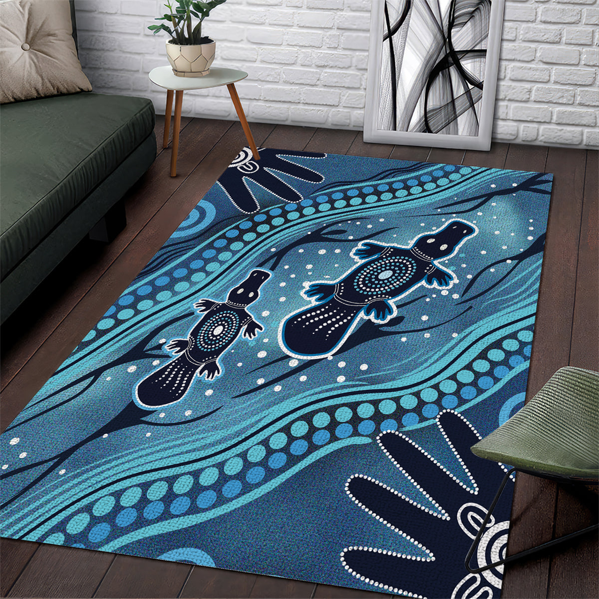 Aboriginal Dots Art Painting with Platypus Area Rug No 1