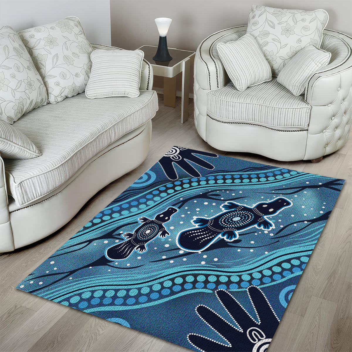 Aboriginal Dots Art Painting with Platypus Area Rug No 1