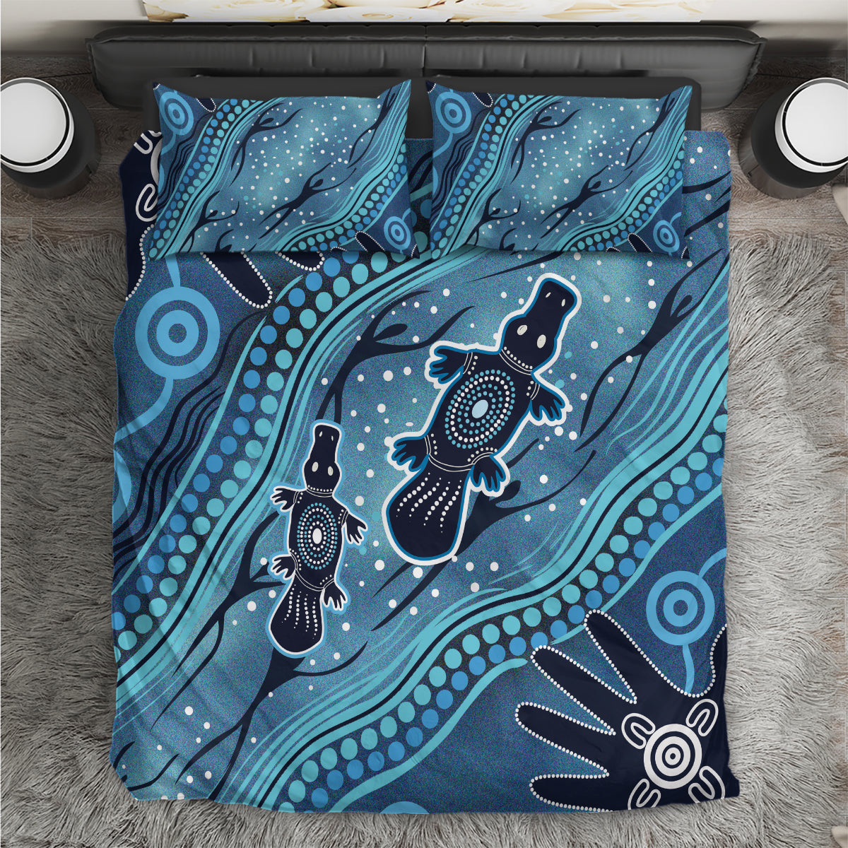 Aboriginal Dots Art Painting with Platypus Bedding Set No 1