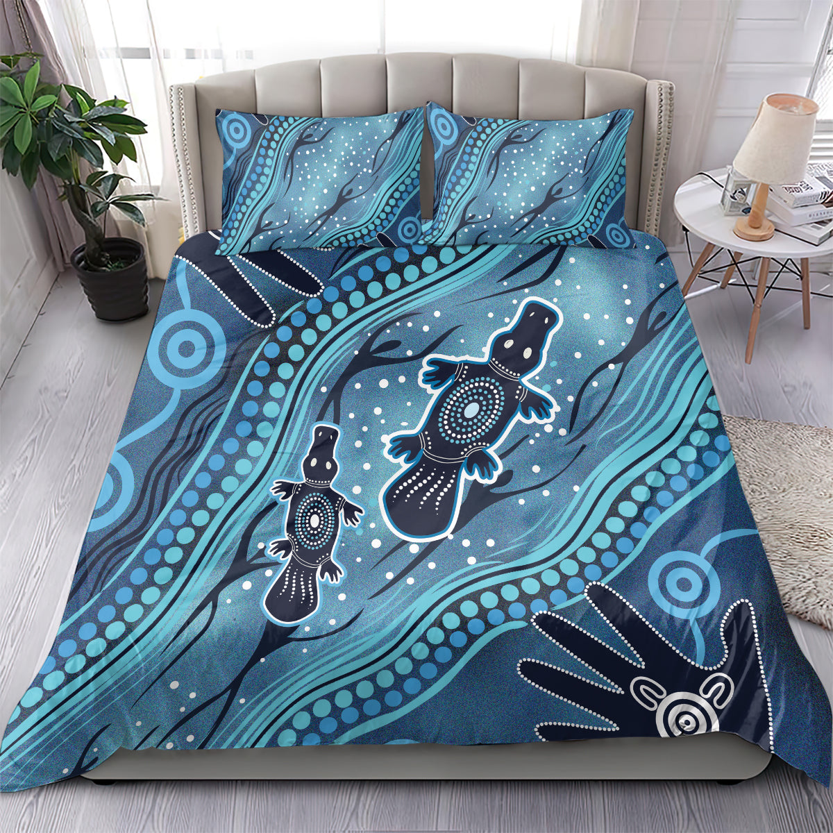 Aboriginal Dots Art Painting with Platypus Bedding Set No 1