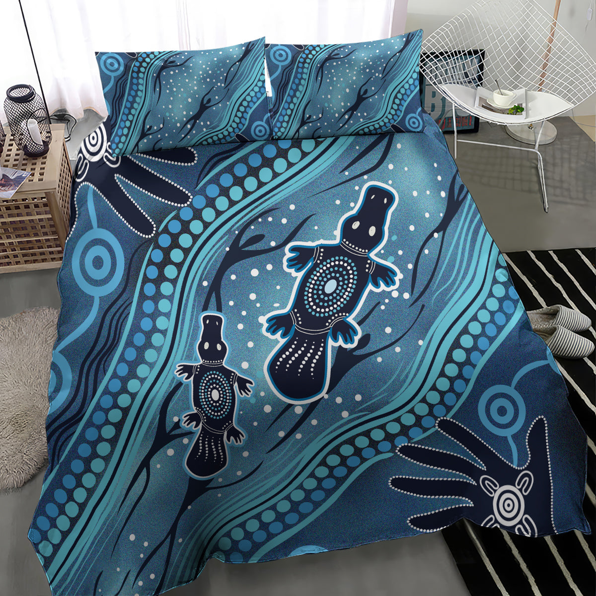 Aboriginal Dots Art Painting with Platypus Bedding Set No 1