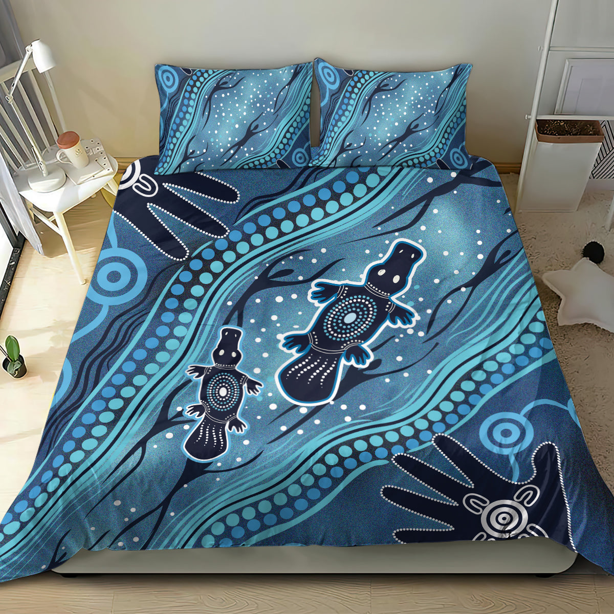 Aboriginal Dots Art Painting with Platypus Bedding Set No 1