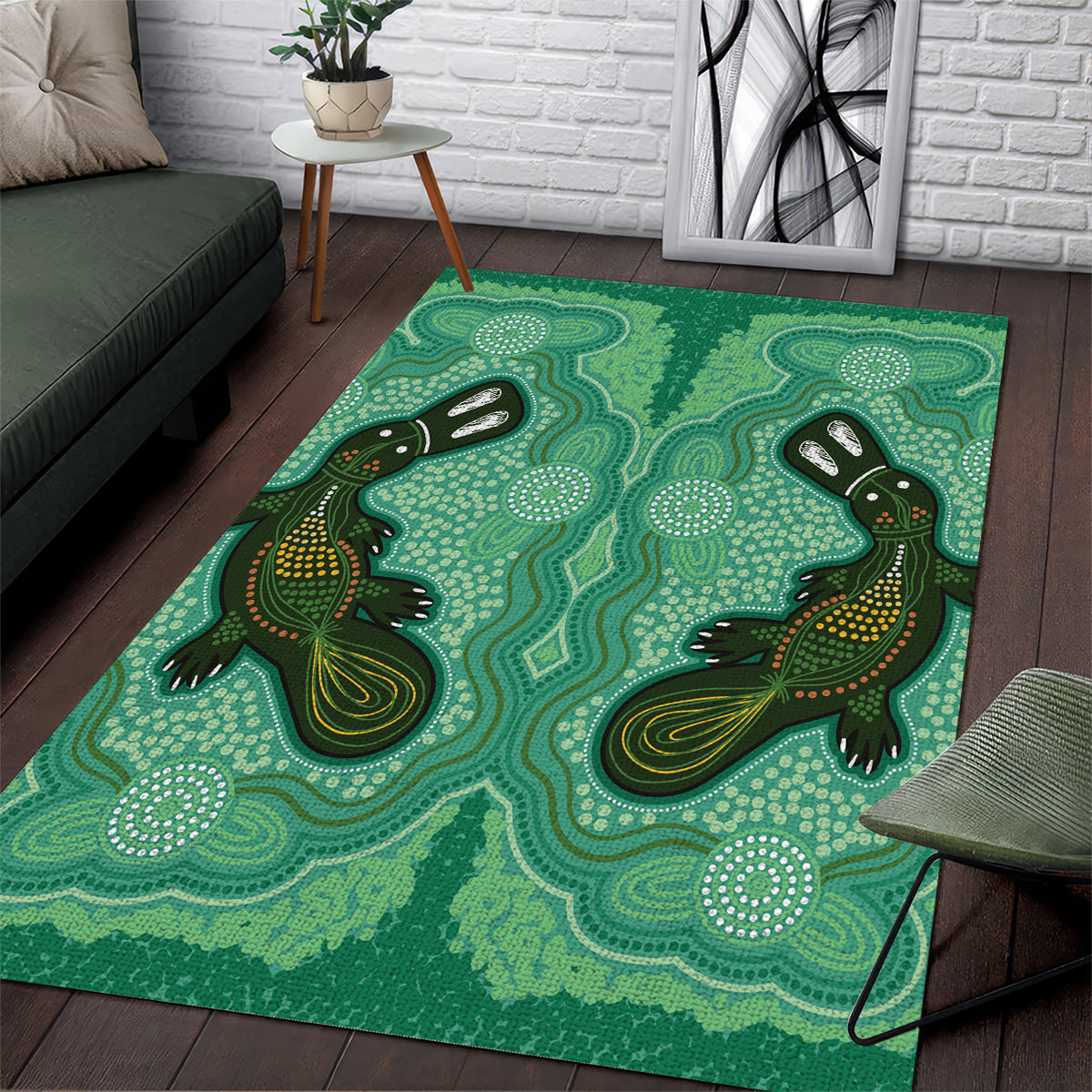 Aboriginal Dots Art Painting with Platypus Area Rug No 2