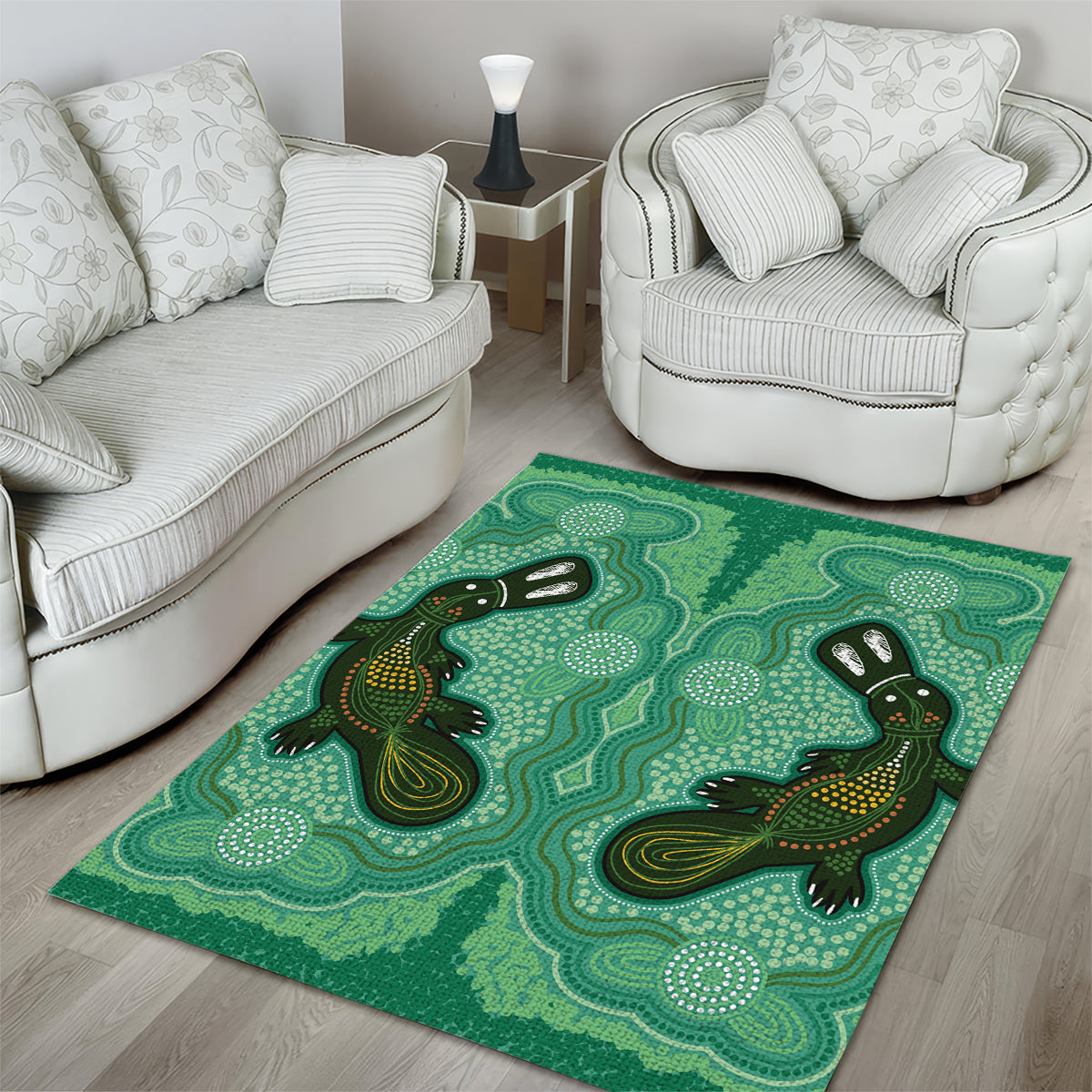 Aboriginal Dots Art Painting with Platypus Area Rug No 2