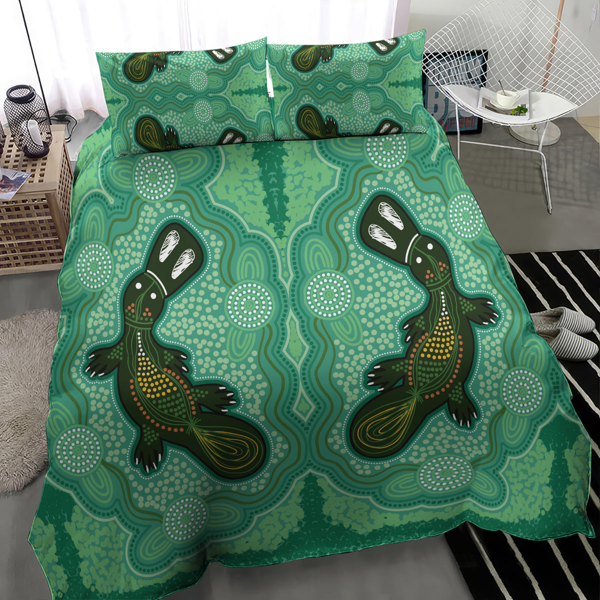 Aboriginal Dots Art Painting with Platypus Bedding Set No 2