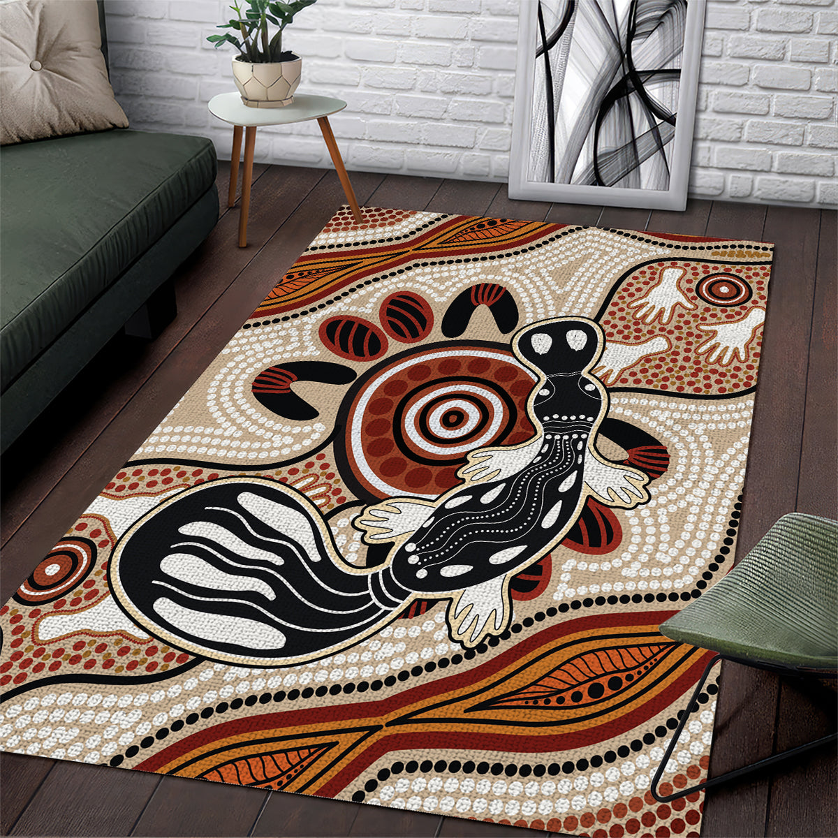 Aboriginal Dots Art Painting with Platypus Area Rug No 3