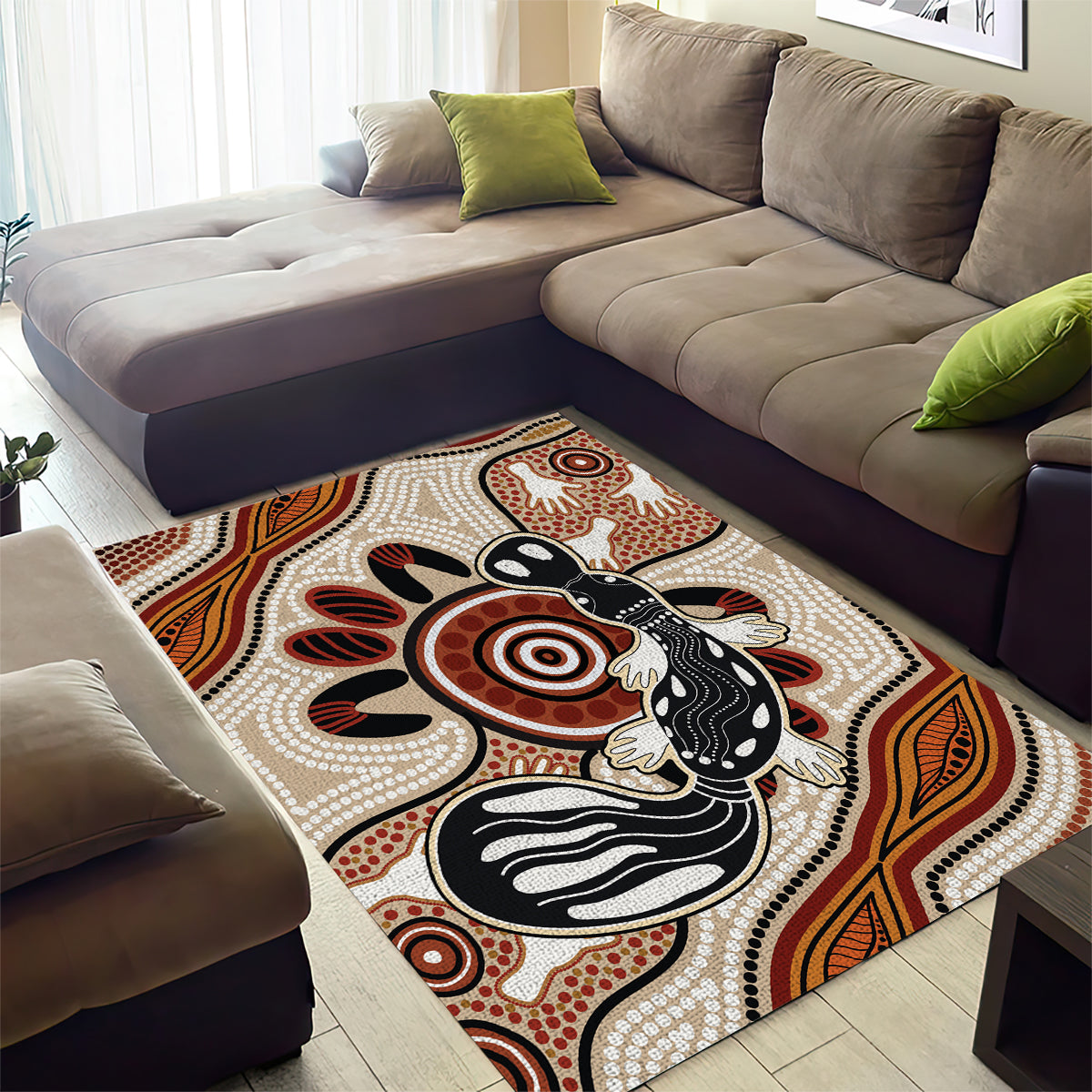 Aboriginal Dots Art Painting with Platypus Area Rug No 3