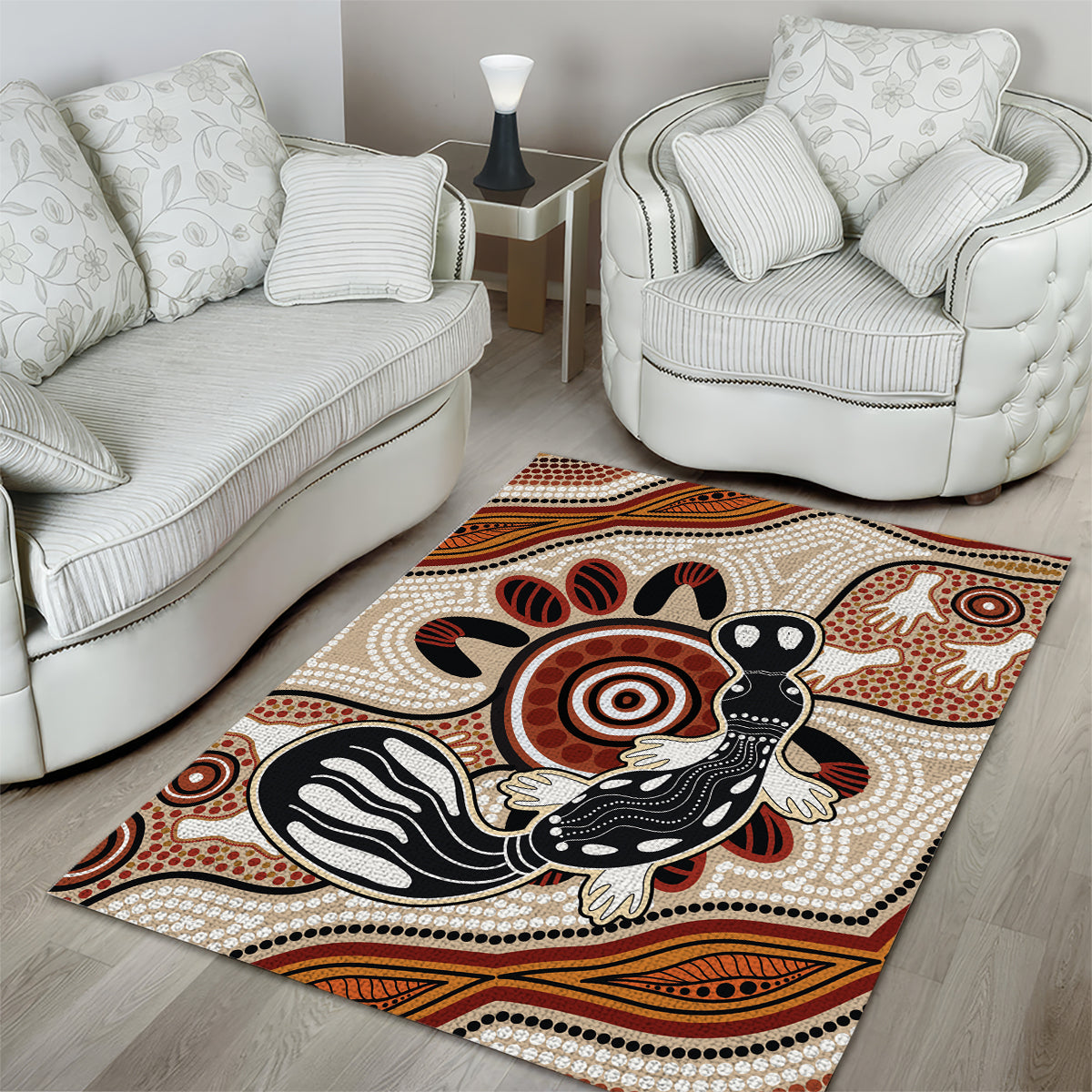 Aboriginal Dots Art Painting with Platypus Area Rug No 3