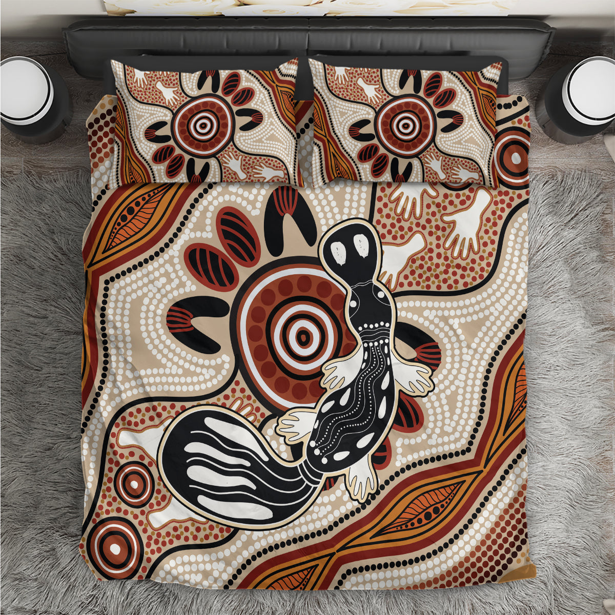 Aboriginal Dots Art Painting with Platypus Bedding Set No 3