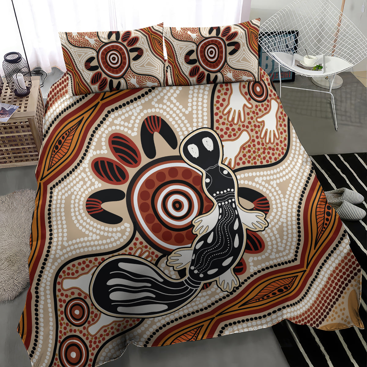 Aboriginal Dots Art Painting with Platypus Bedding Set No 3