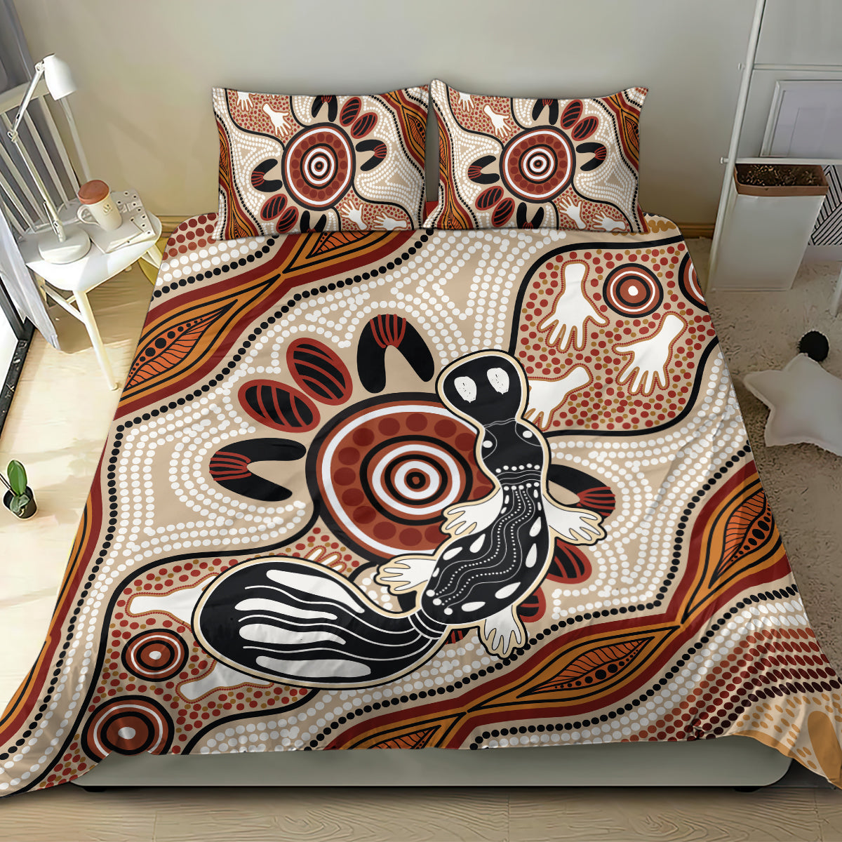 Aboriginal Dots Art Painting with Platypus Bedding Set No 3