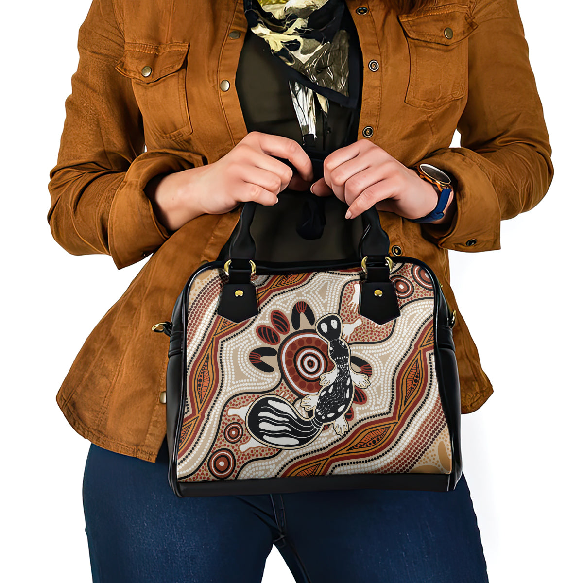 Aboriginal Dots Art Painting with Platypus Shoulder Handbag No 3