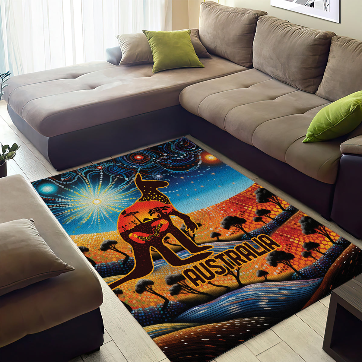 Aboriginal Dots Stary Sky With Kangaroo Area Rug