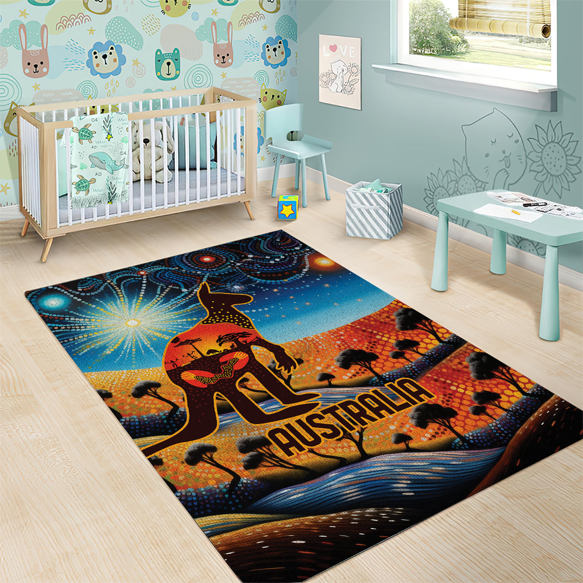 Aboriginal Dots Stary Sky With Kangaroo Area Rug