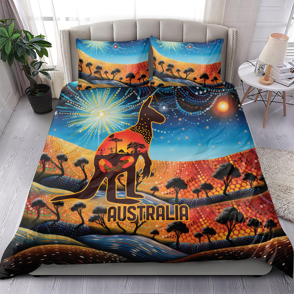 Aboriginal Dots Stary Sky With Kangaroo Bedding Set