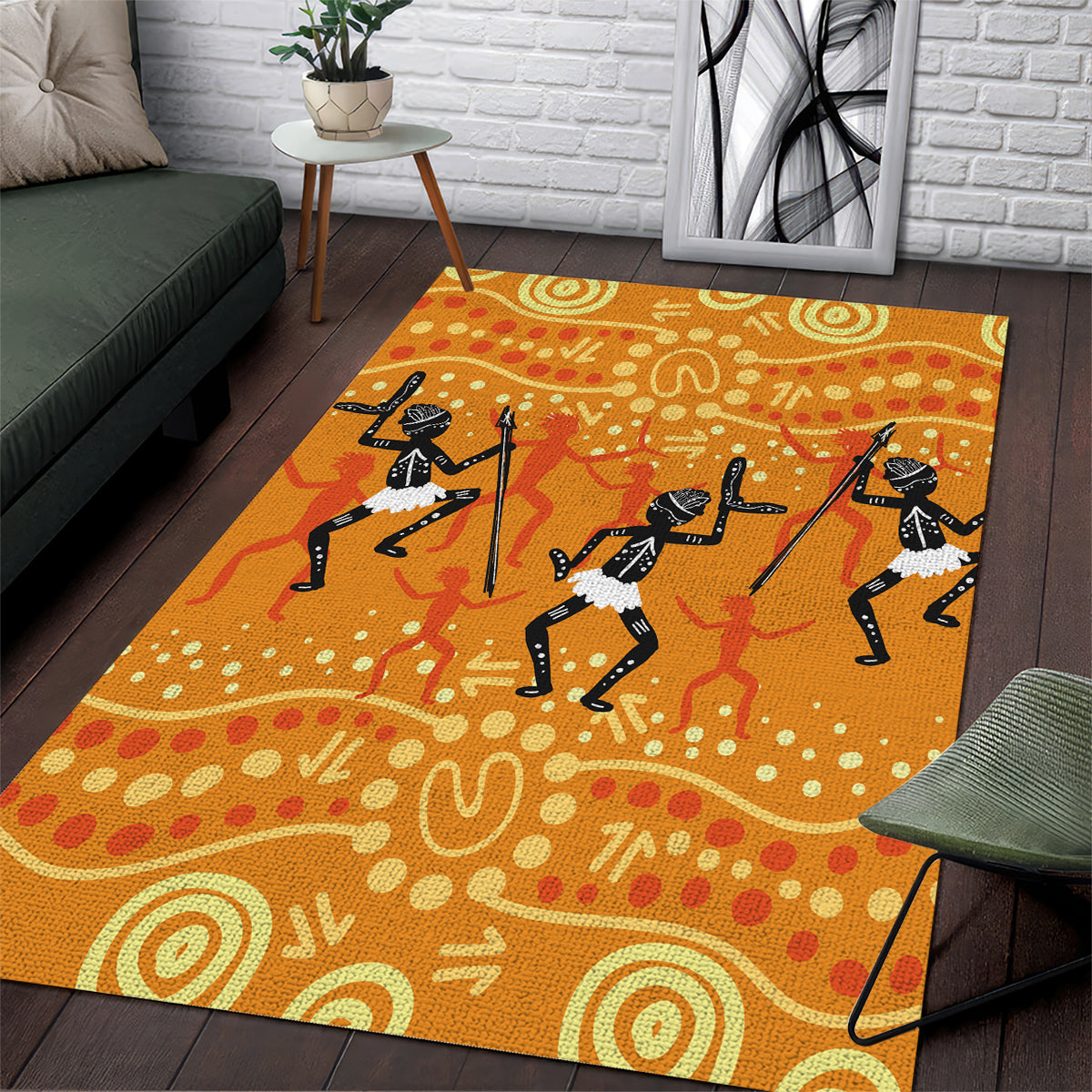 Aboriginal People Dancing Dot Styles Area Rug