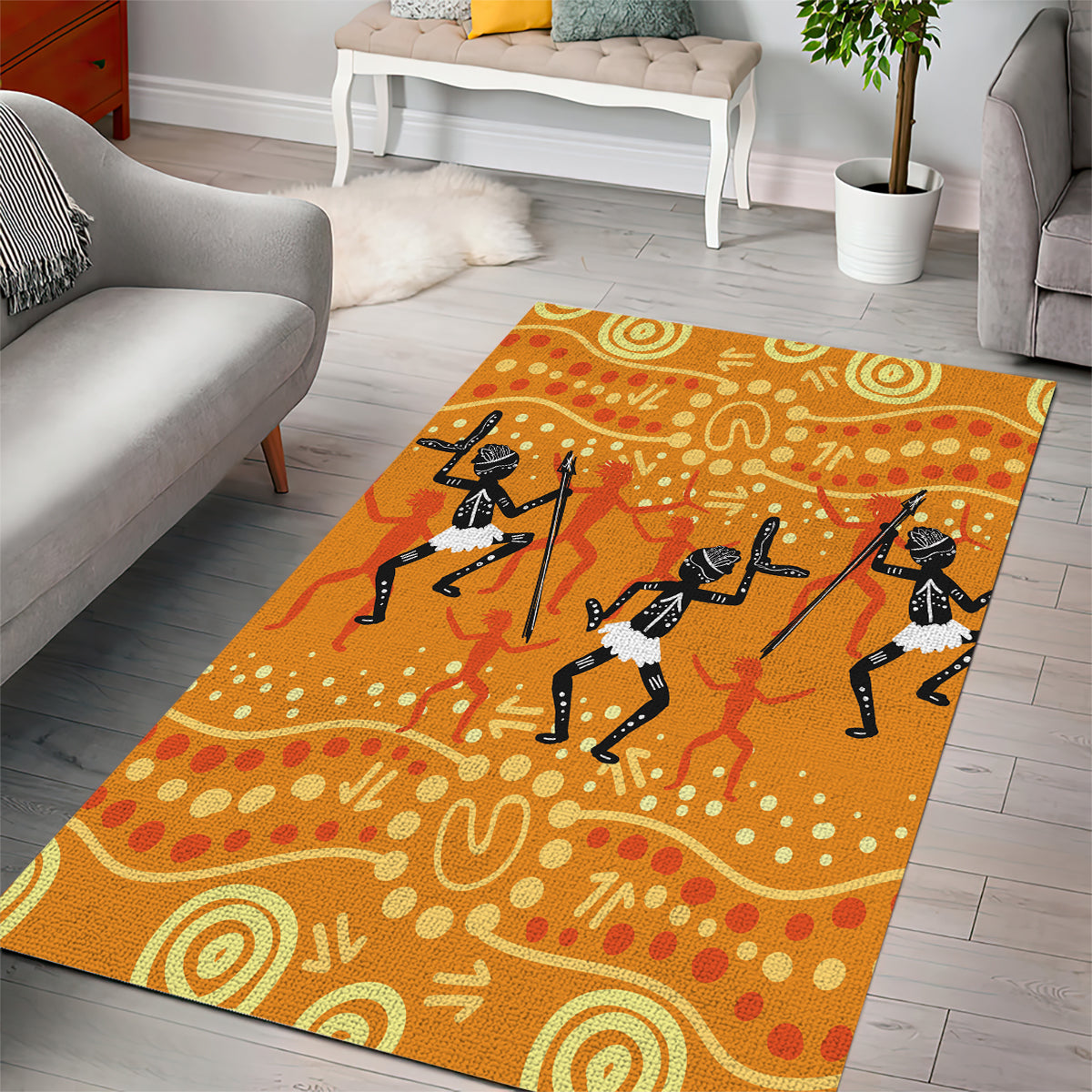 Aboriginal People Dancing Dot Styles Area Rug