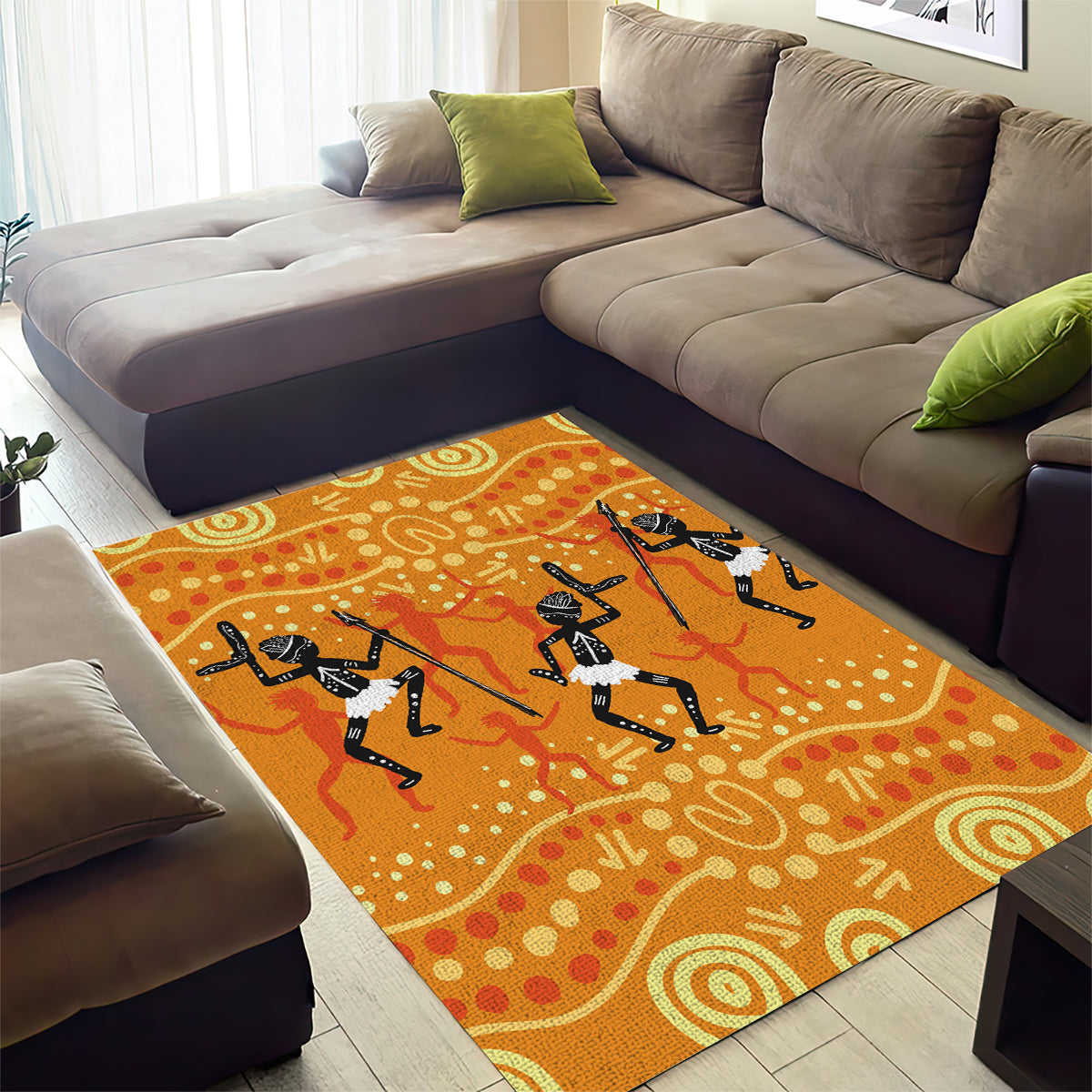 Aboriginal People Dancing Dot Styles Area Rug