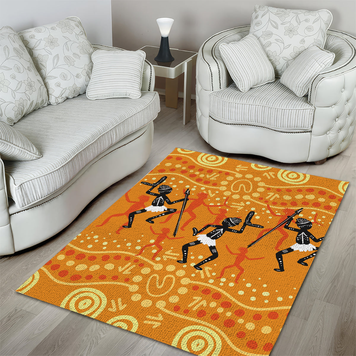 Aboriginal People Dancing Dot Styles Area Rug