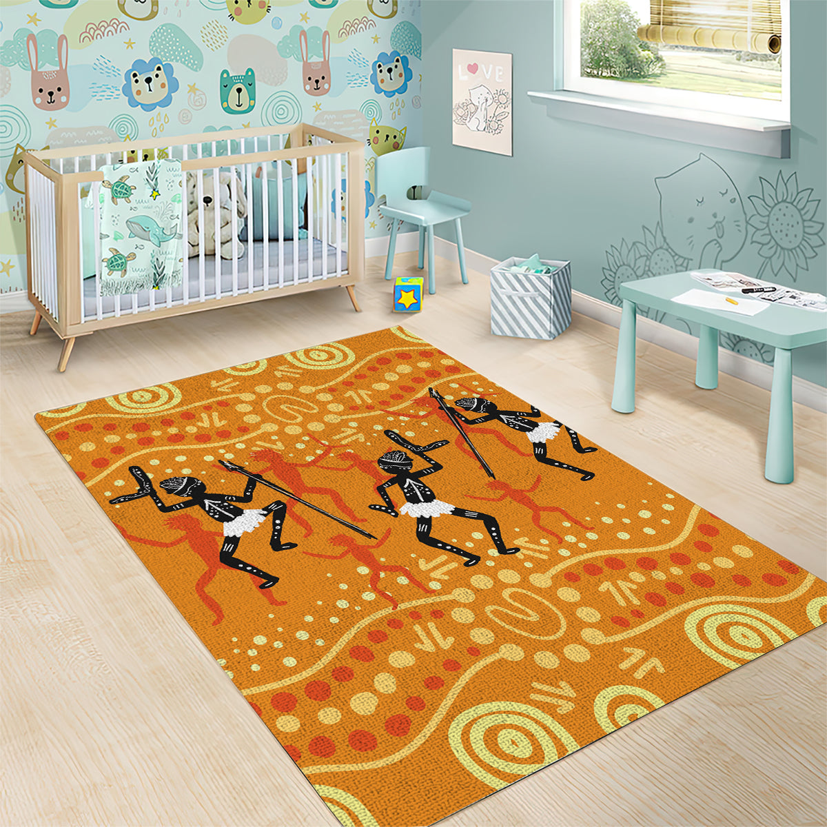 Aboriginal People Dancing Dot Styles Area Rug