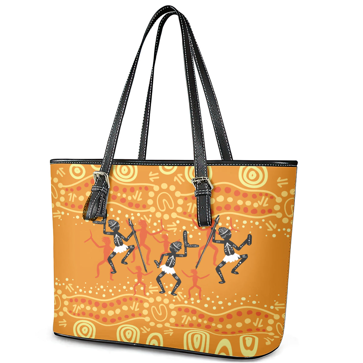 Aboriginal People Dancing Dot Styles Leather Tote Bag