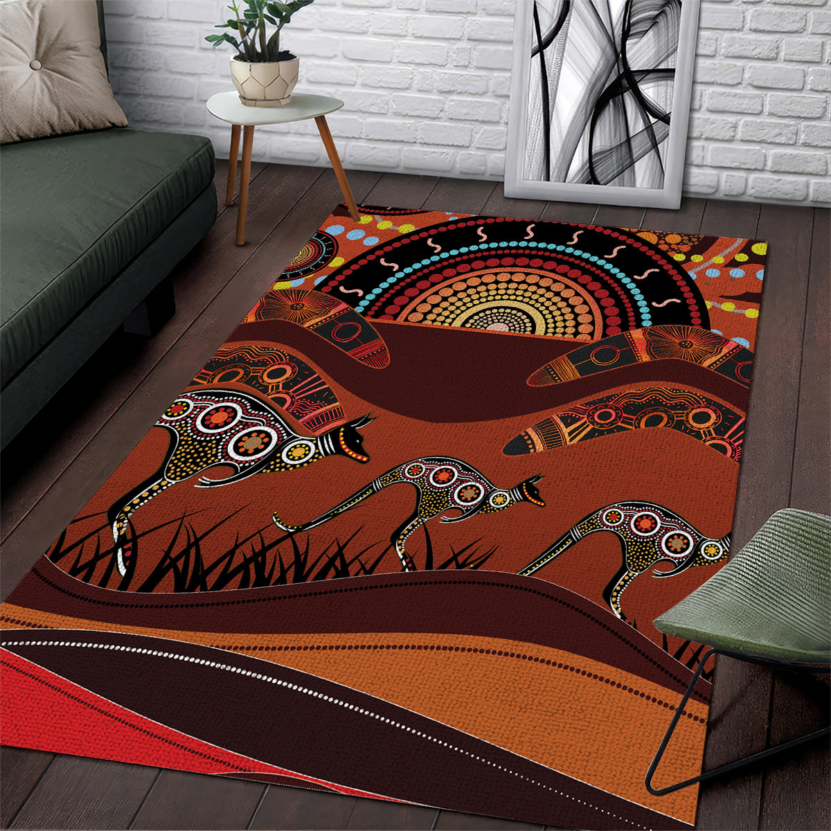 Bomerang and Kangaroo Aboriginal Art Area Rug