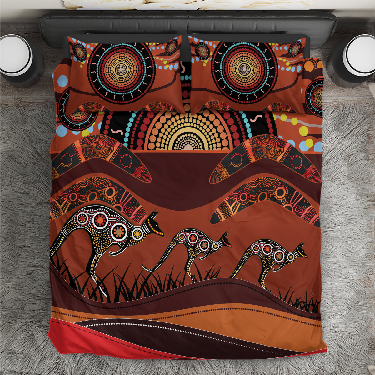 Bomerang and Kangaroo Aboriginal Art Bedding Set