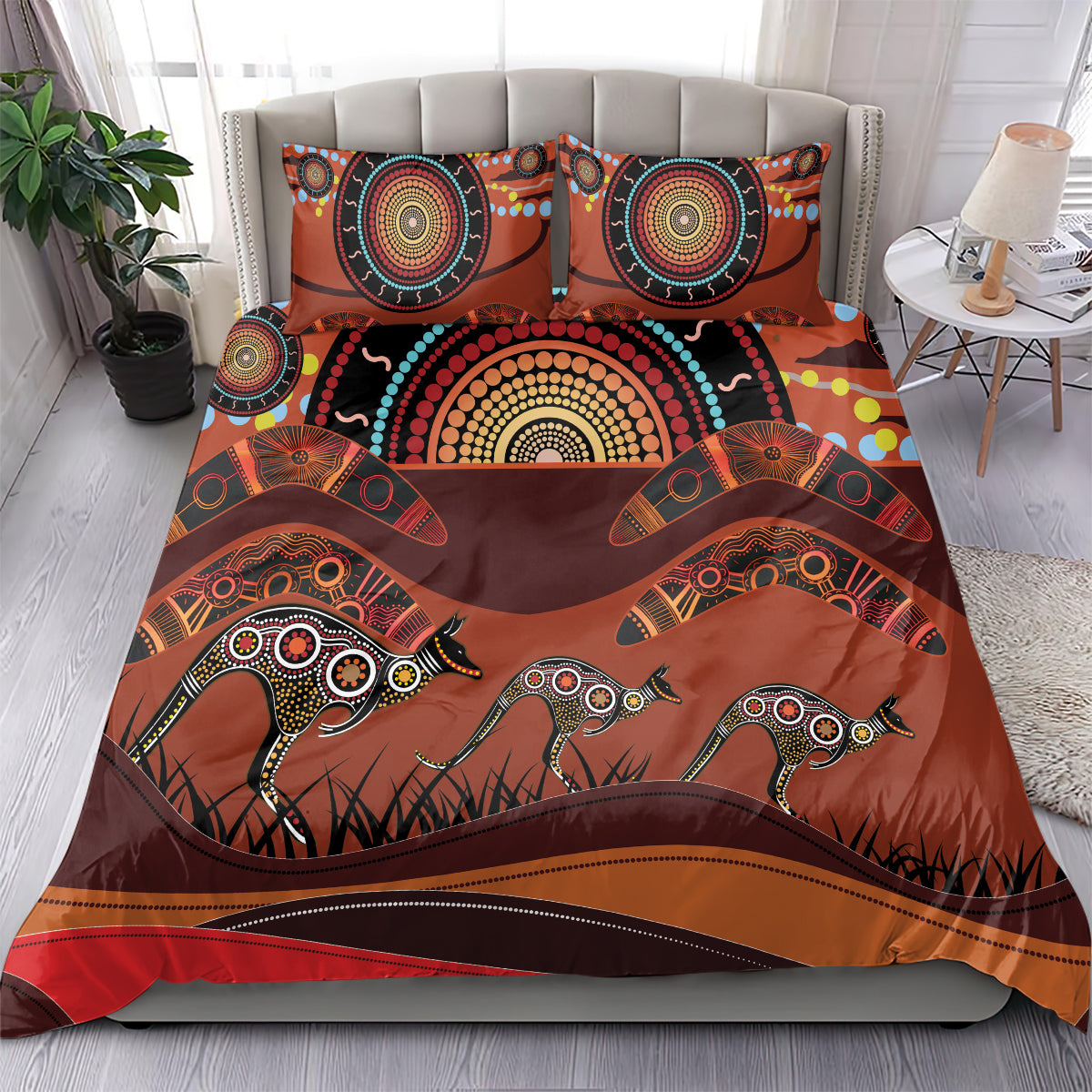 Bomerang and Kangaroo Aboriginal Art Bedding Set