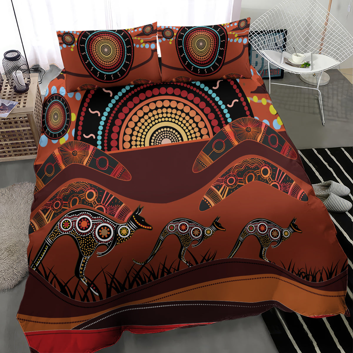 Bomerang and Kangaroo Aboriginal Art Bedding Set