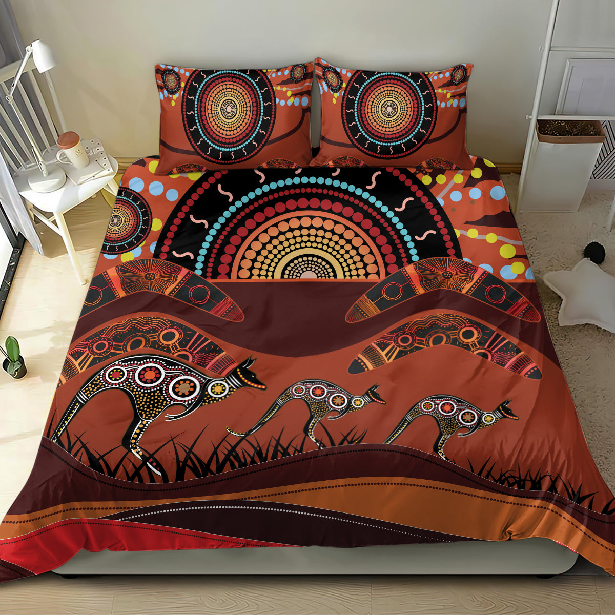 Bomerang and Kangaroo Aboriginal Art Bedding Set