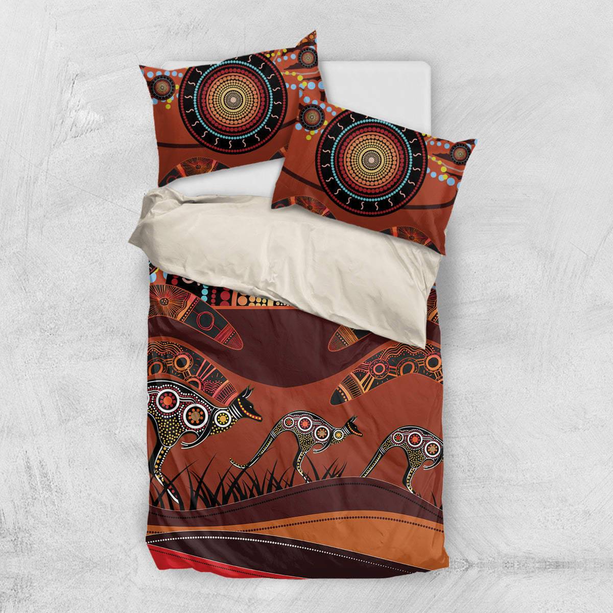 Bomerang and Kangaroo Aboriginal Art Bedding Set