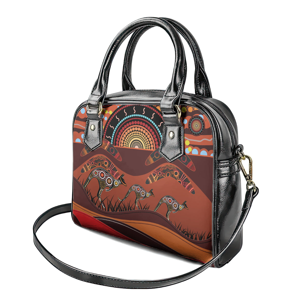 Bomerang and Kangaroo Aboriginal Art Shoulder Handbag