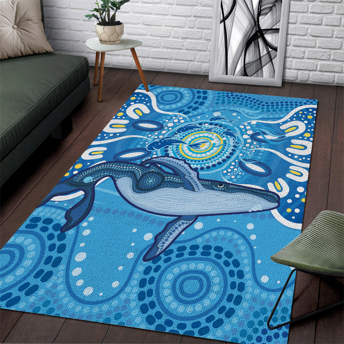 Whale In The Ocean Aboriginal Dot Art Area Rug No1