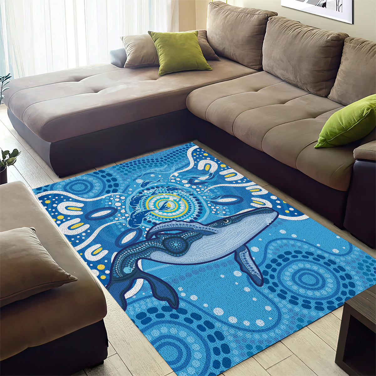 Whale In The Ocean Aboriginal Dot Art Area Rug No1