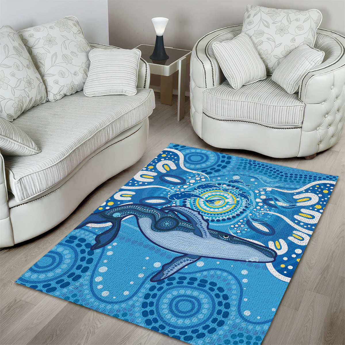 Whale In The Ocean Aboriginal Dot Art Area Rug No1