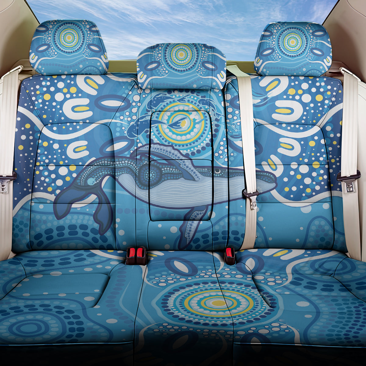 Whale In The Ocean Aboriginal Dot Art Back Car Seat Cover No1